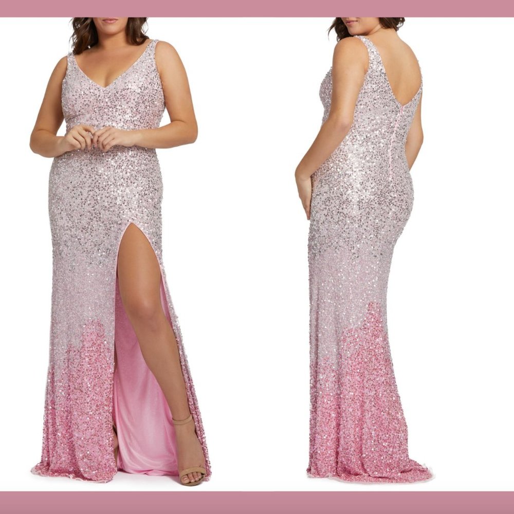 NEW Mac Duggal V-neck Ombré Sequin PLUS Size Gown
